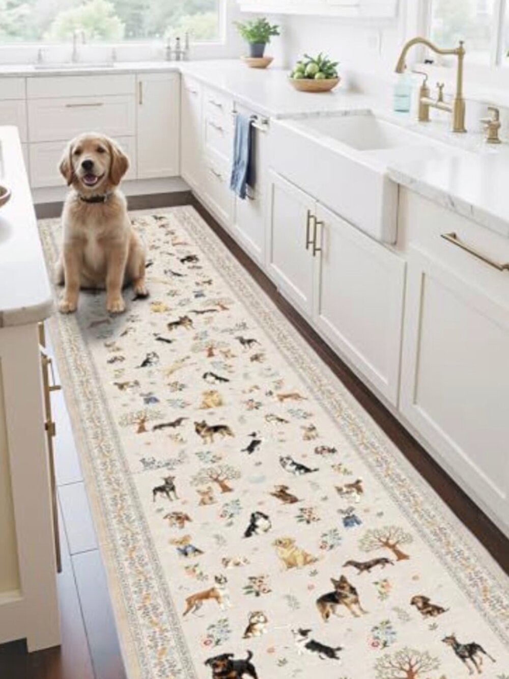 Cute Dog Print Runner Hallway Kitchen Entryway Rug 2' x 10' Rectangular - NEW